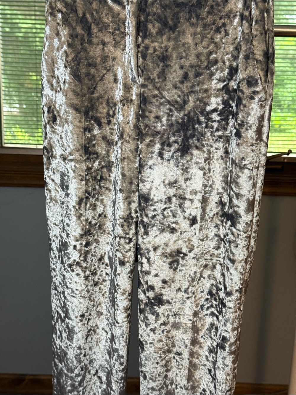 Topshop Silver Crushed Velvet Wide-Leg Pants